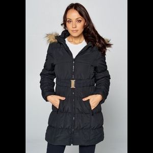 Women's Long Padded Black Jacket With Full Zipper